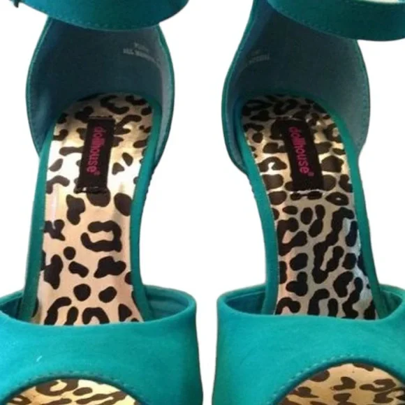 DOLLHOUSE Turaquoise plush suede platform wedges size 7 - Picture 6 of 11